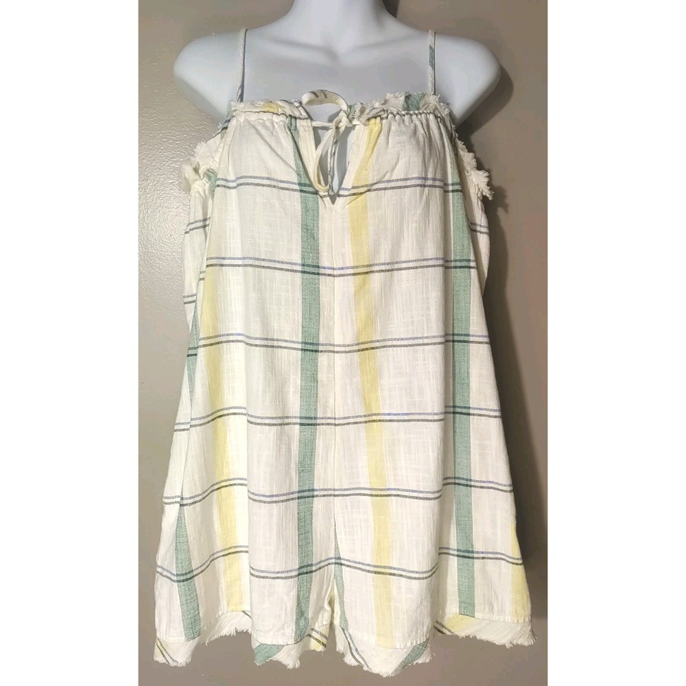 urban outfitters Ivory Plaid Multicolor Pockets Cotton Paper bag Romper‎ Size S